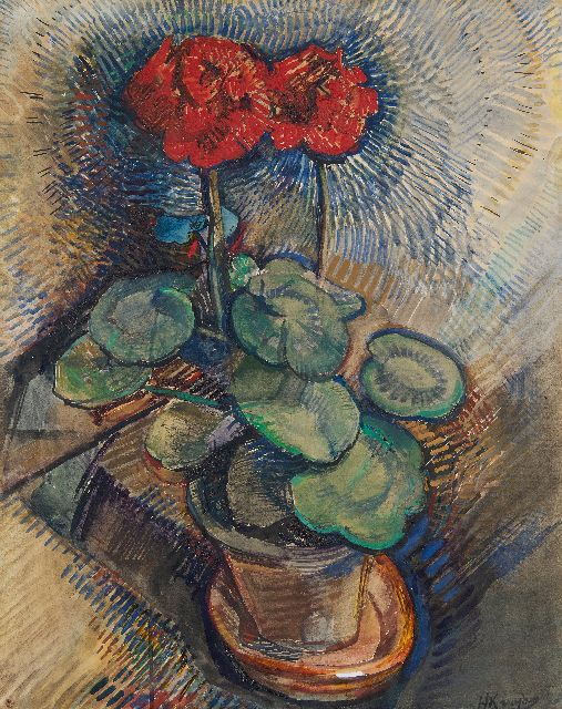 Herman Kruyder | Red geranium, gouache on paper, 64.6 x 49.9 cm, signed l.r.