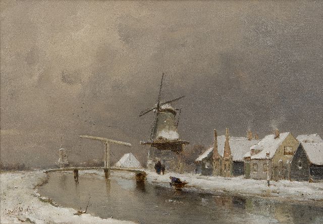 Louis Apol | Winter view of a village by a river, oil on canvas, 35.3 x 50.2 cm, signed l.l.