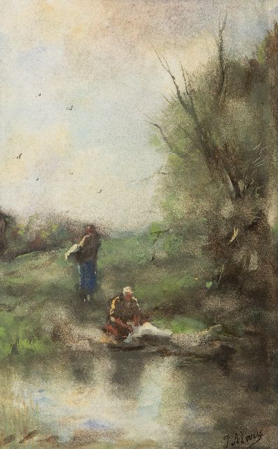 Maris J.H.  | Washerwomen by the river, watercolour on paper 38.8 x 24.5 cm, signed l.r. and painted ca. 1888-1889