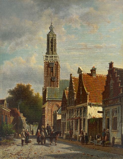 Johannes Franciscus Spohler | A town view with the tower of the Onze-Lieve-Vrouwekerk of Edam, oil on canvas, 45.3 x 35.4 cm, signed l.r.