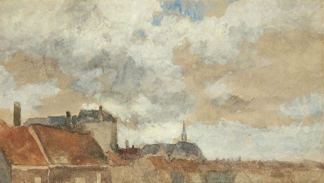 Jan Hendrik Weissenbruch | View over rooftops, watercolour on paper, 32.2 x 57.5 cm, signed l.r. with initials
