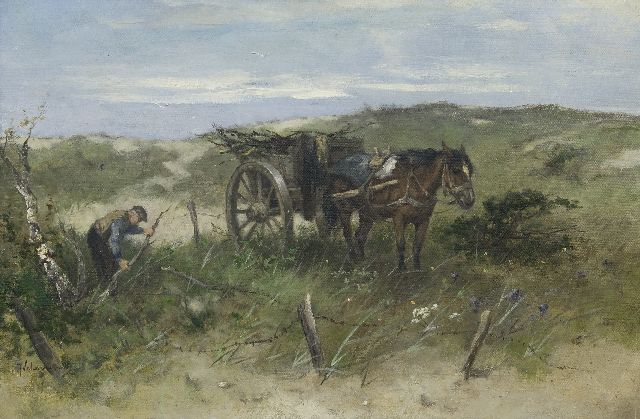 Scherrewitz J.F.C.  | Wood gatherers behind the dunes, oil on canvas 41.0 x 61.4 cm, signed l.l.