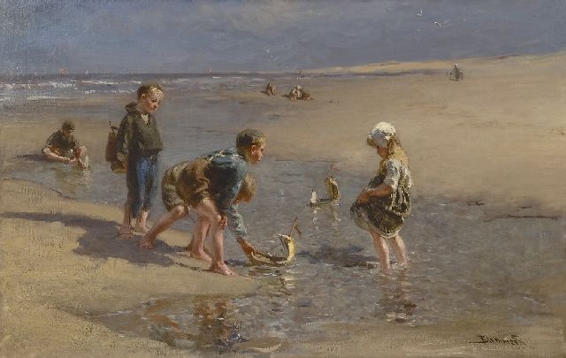 Blommers B.J.  | The young navigators, oil on canvas 67.0 x 103.3 cm, signed l.r. and painted ca. 1875