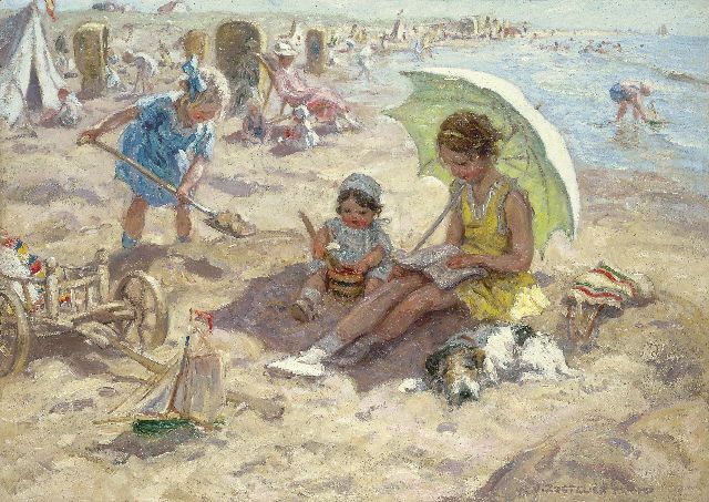 Jan Zoetelief Tromp | Children playing on the beach of Katwijk, oil on canvas, 68.3 x 95.9 cm, signed l.r. and on the reverse