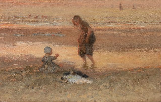 Bernard Blommers | Children on the beach at low tide, oil on canvas, 45.2 x 71.1 cm, signed l.r.