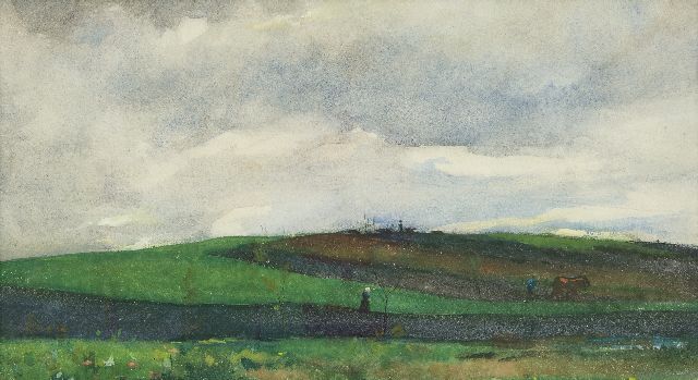 Arntzenius P.F.N.J.  | Landscape on a showery day, charcoal and watercolour on paper 23.0 x 41.5 cm, signed l.l. remainder of signature
