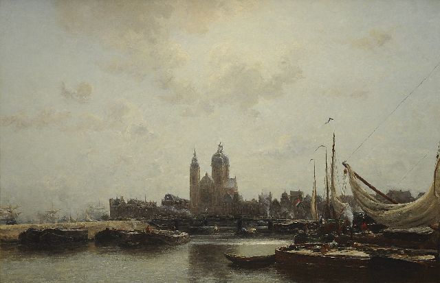 Wijsmuller J.H.  | Harbouw view of Amsterdam with the St. Nicolaaskerk, oil on canvas 99.5 x 149.8 cm, signed l.r.