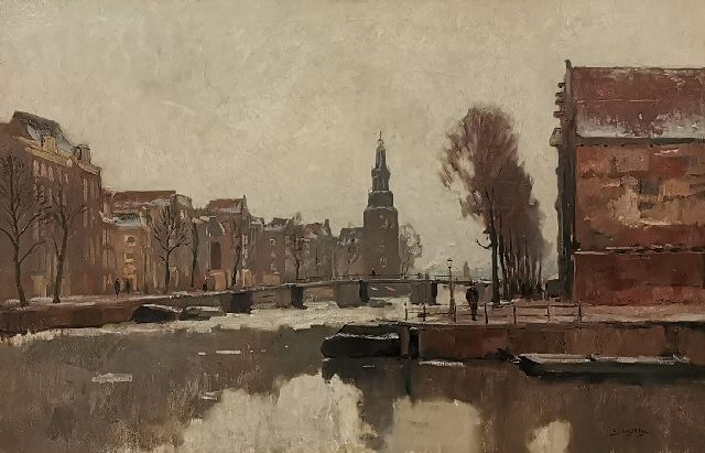 Ligtelijn E.J.  | The Oude Schans in Amsterdam, in the winter, oil on canvas 71.5 x 108.4 cm, signed l.r.