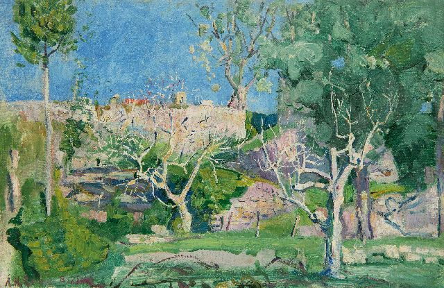 Gouwe A.H.  | A view of Biot (South of France), oil on canvas laid down on board 27.7 x 42.6 cm, signed l.l. and painted ca. 1919-1920
