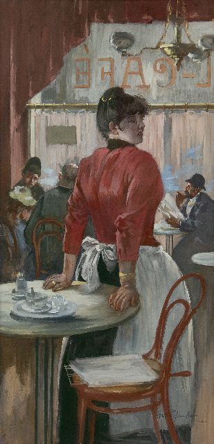 Janssen G.  | In the cafe, gouache on board 74.4 x 36.5 cm, painted ca. 1887-1888