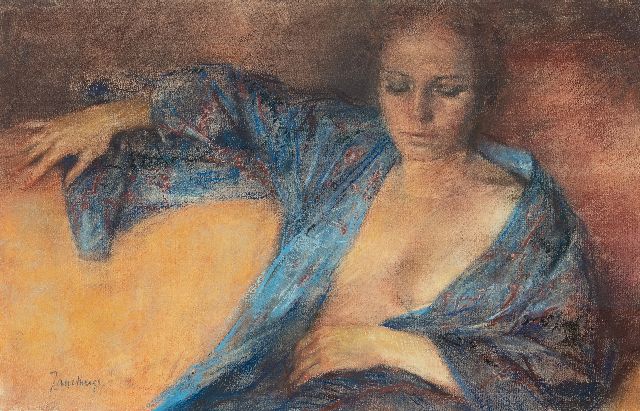 Asselbergs J.M.C.  | Woman in a negligee, pastel on paper 31.0 x 48.1 cm, signed l.l.