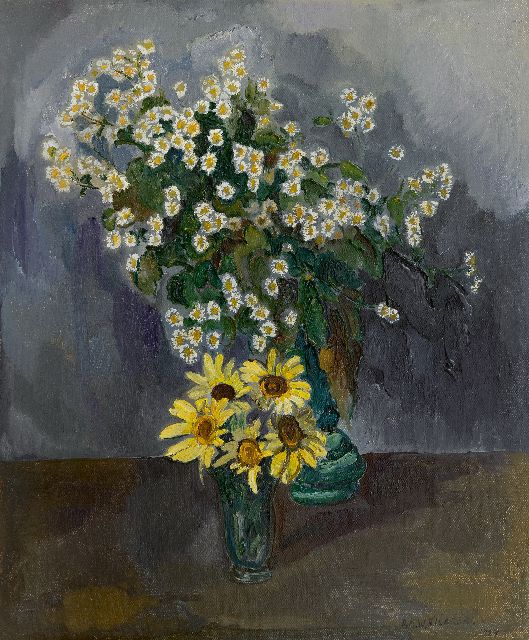 Filarski D.H.W.  | Still life with daisies and sunflowers, oil on canvas 60.2 x 50.3 cm, signed l.r. and dated 1934