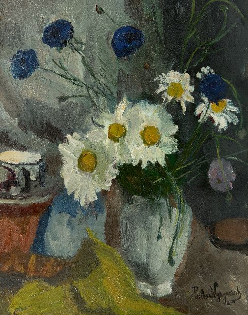 Wijngaerdt P.T. van | White daisies and cornflowers, oil on canvas 50.3 x 40.3 cm, signed l.r.