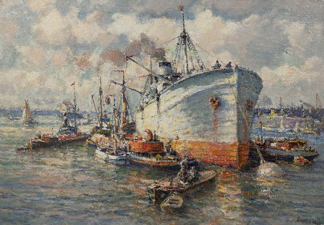 Moll E.  | Activity in the harbour, oil on canvas 68.5 x 99.0 cm, signed l.r.