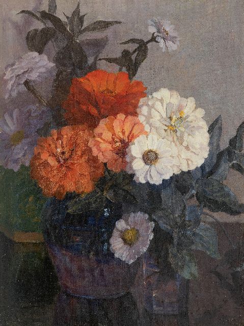 Haverkamp-Machwirth J.G.  | Zinnias, oil on canvas 40.5 x 30.5 cm, signed l.l. and painted ca. 1890-1907