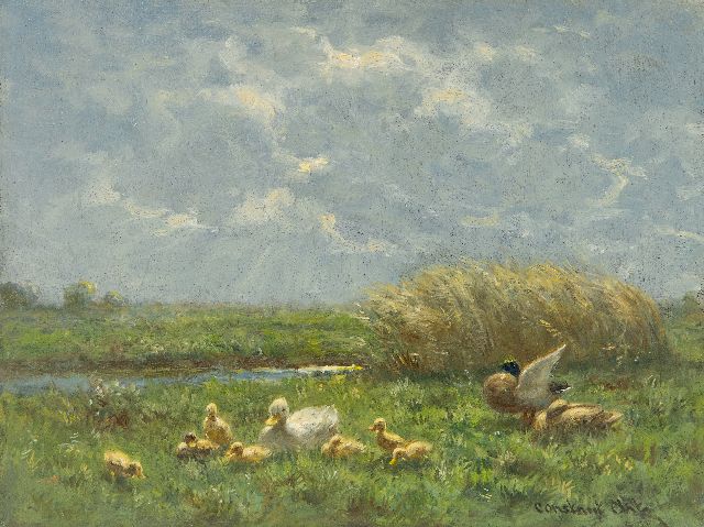 Artz C.D.L.  | Duck family in a polder landscape, oil on panel 18.1 x 24.1 cm, signed l.r.