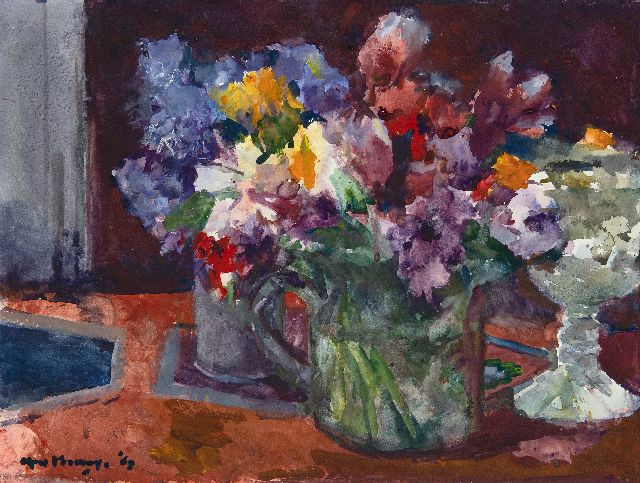 Verwey K.  | Vases with flowers, watercolour on paper 48.8 x 63.9 cm, signed l.l. and dated '69