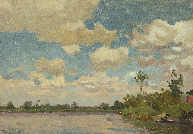 Tholen W.B.  | River on a windy day, oil on canvas laid down on panel 20.3 x 28.5 cm, signed l.l. and dated '05