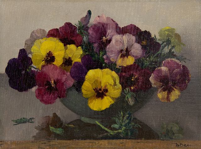 Been D.  | Colored violets in a bowl, oil on canvas 29.9 x 40.1 cm, signed l.r.