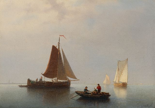Rust J.A.  | Sailing ships on calm seas, oil on canvas 39.6 x 56.4 cm, signed l.r. and without frame