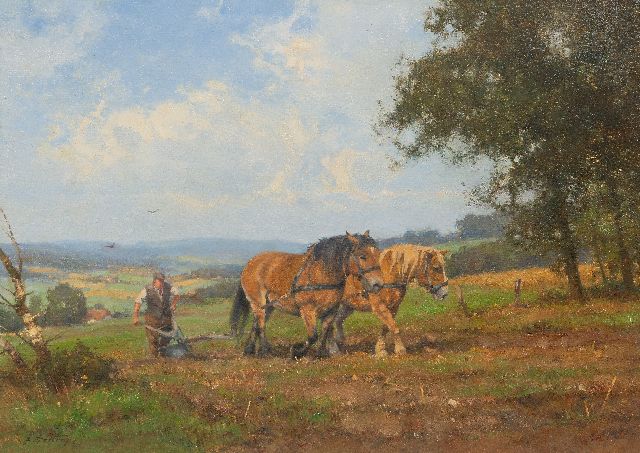 Jan Holtrup | Plowing farmer at Groesbeek, oil on canvas, 50.1 x 69.9 cm, signed l.l.