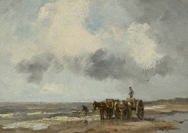 Jansen W.G.F.  | Shell fishermen in the surf, oil on canvas 25.2 x 34.7 cm, signed l.r.