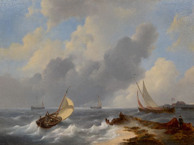 Schotel J.C.  | Ships on a turbulent sea, oil on panel 45.7 x 61.4 cm, signed l.r.