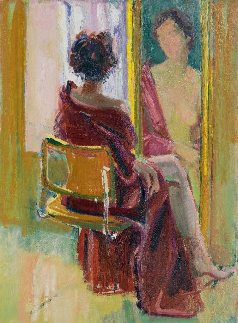 Baan J.L. van der | Female nude, sitting in front of a mirror, oil on canvas 80.4 x 60.5 cm, without frame