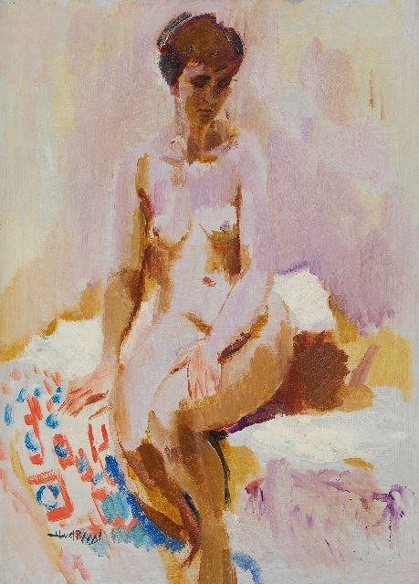 Baan J.L. van der | Seated nude, oil on board 70.1 x 50.1 cm, signed l.l.