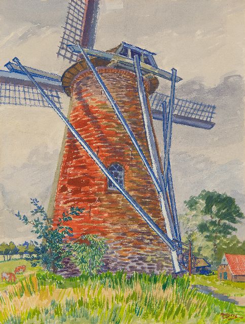 Melgers H.J.  | Windmill in Saasveld, gouache on paper 49.4 x 37.2 cm, signed l.r.