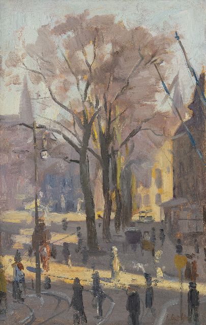 Ligtelijn E.J.  | A lively city square, oil on canvas 40.1 x 26.3 cm, signed l.r.