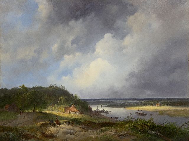 Nuijen W.J.J.  | An extensive river landscape, possible the river Rhine, oil on panel 41.9 x 55.3 cm, signed l.c. (indistinctly) and dated 1831