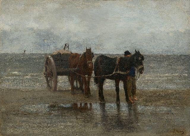 Anton Mauve | Shell fisherman on the beach, oil on panel, 31.7 x 43.8 cm, signed l.r.