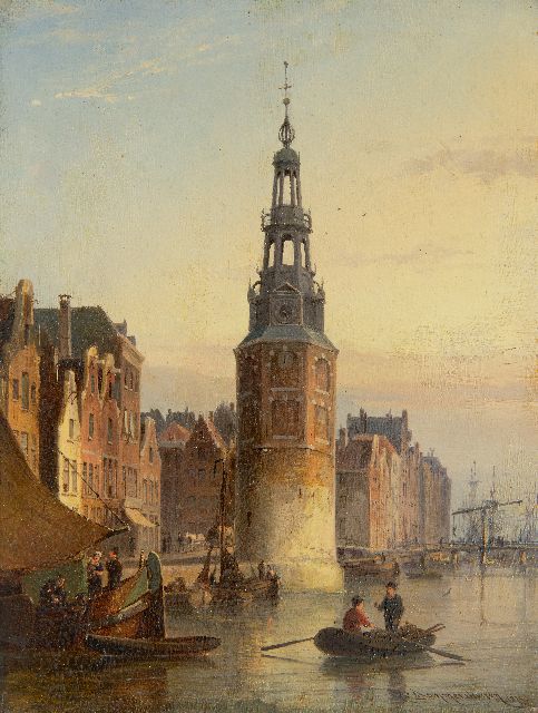 Dommelshuizen C.C.  | View of the Montelbaanstoren, Amsterdam, oil on panel 20.9 x 15.9 cm, signed l.r. and dated 1874