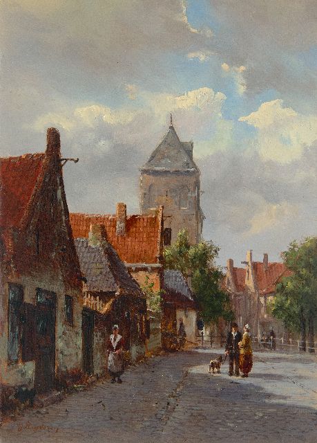Roosdorp F.  | Sunny street, oil on panel 22.0 x 15.8 cm, signed l.l.