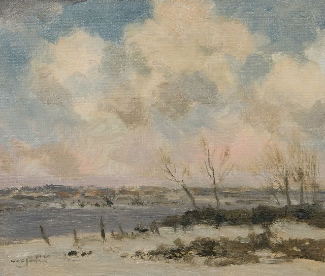 Willem George Frederik Jansen | Winterlandschap, olieverf op doek, 30,4 x 35,2 cm, gesigneerd l.o.
