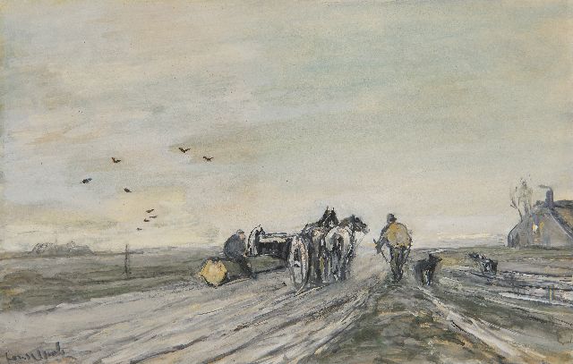 Apol L.F.H.  | Lumbermen with wagon in a winter landscape, watercolour and gouache on paper 15.7 x 24.7 cm, signed l.l.