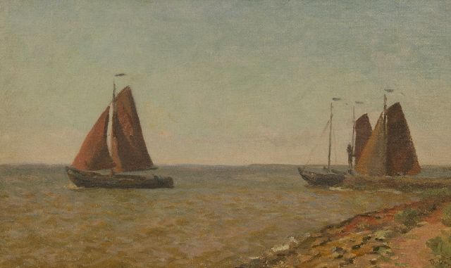 Tholen W.B.  | Ships leaving the harbour, oil on canvas laid down on panel 31.9 x 52.0 cm, signed l.r. and dated '26
