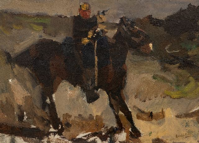 Breitner G.H.  | Hussar on a horse, oil on panel 30.8 x 42.2 cm, signed l.r.