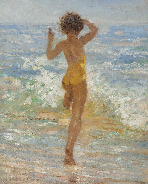 Vaarzon Morel W.F.A.I.  | Girl in the sea, oil on panel 50.3 x 40.7 cm
