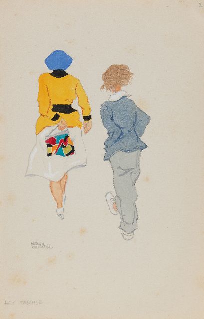 Moerkerk H.A.J.M.  | The handbag, pencil and watercolour on paper 25.5 x 16.3 cm, signed l.l.
