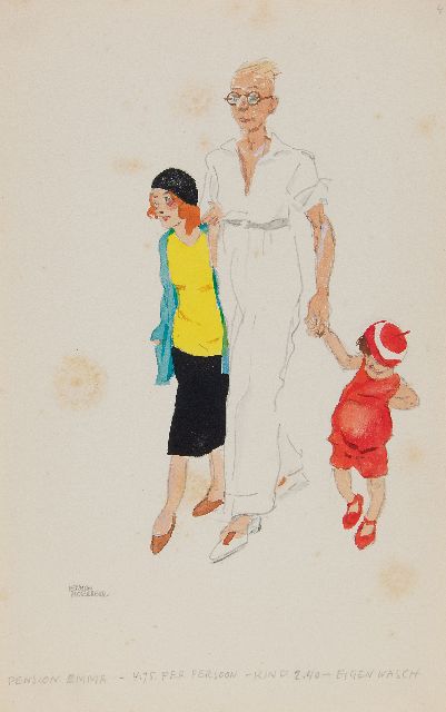 Herman Moerkerk | Pension Emma - 4.75 per person - child 2.40 - own laundry, pencil and watercolour on paper, 25.5 x 16.6 cm, signed l.l.