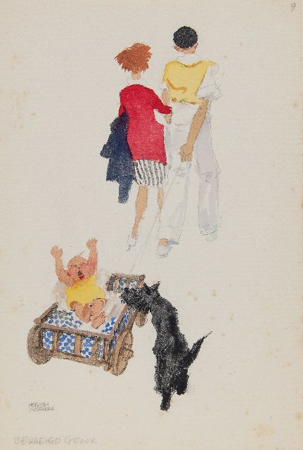 Moerkerk H.A.J.M.  | Threatened happiness, pencil and watercolour on paper 25.5 x 17.1 cm, signed l.l.