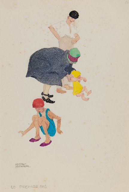 Moerkerk H.A.J.M.  | Holiday in Zandvoort: ... Le premier pass, pencil and watercolour on paper 25.5 x 17.1 cm, signed l.l.