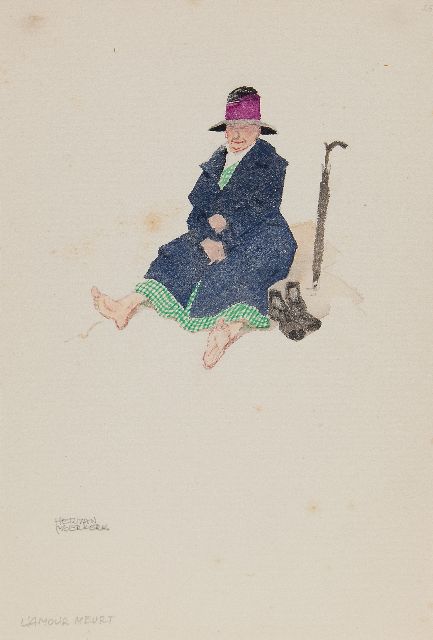 Moerkerk H.A.J.M.  | l'Amour meurt, pencil and watercolour on paper 25.5 x 17.1 cm, signed l.l.