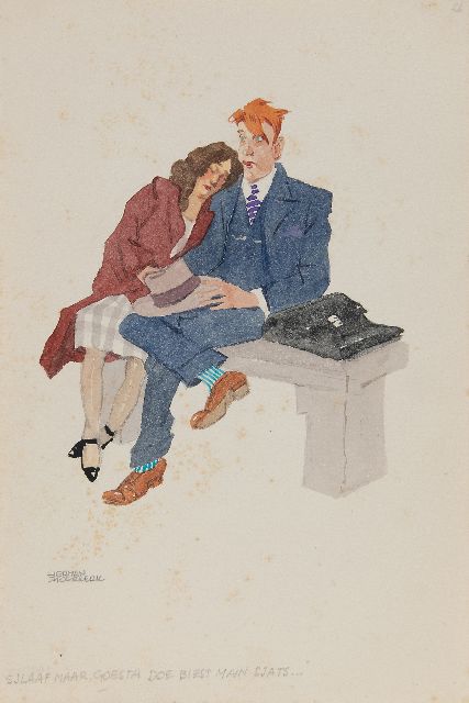 Moerkerk H.A.J.M.  | 'Sleep, Goesta, you are my darling...', pencil and watercolour on paper 25.5 x 16.9 cm, signed l.l.