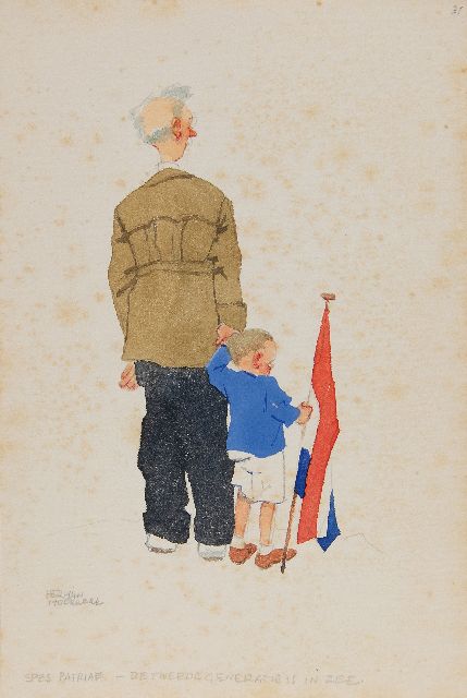Moerkerk H.A.J.M.  | Spes patriae - the second generation is in the sea, pencil and watercolour on paper 25.5 x 17.1 cm, signed l.l.