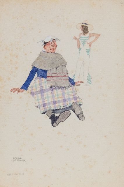 Moerkerk H.A.J.M.  | Women, pencil and watercolour on paper 25.5 x 17.0 cm, signed l.l.