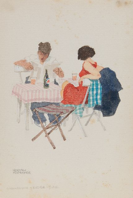 Herman Moerkerk | Champagne - cider -bar, pencil and watercolour on paper, 25.5 x 17.1 cm, signed l.l.