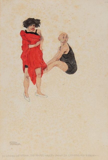 Moerkerk H.A.J.M.  | The man and the woman, who were angry because they were drawn.., pencil and watercolour on paper 25.6 x 17.1 cm, signed l.l.